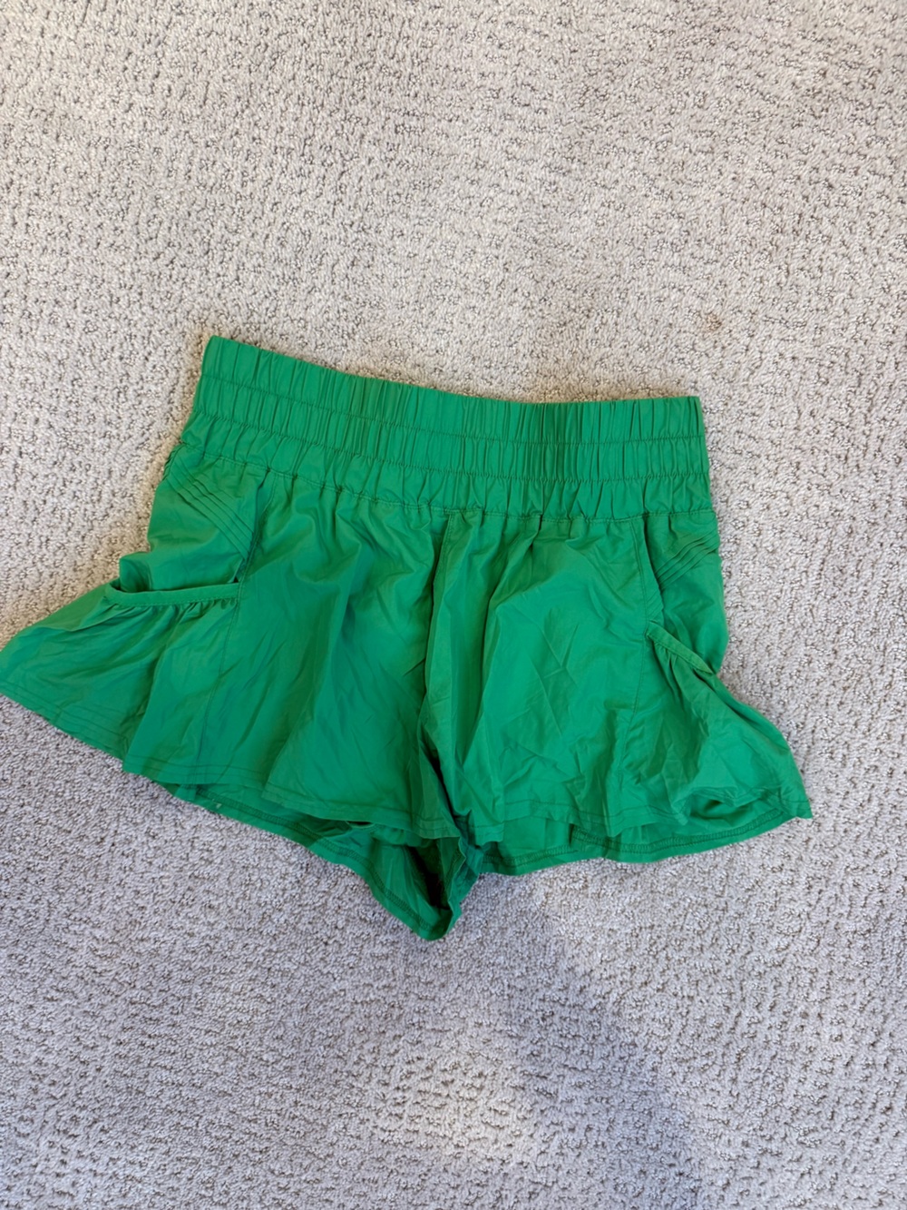 Free People Bright Green Ruffle Hem Athletic Shorts